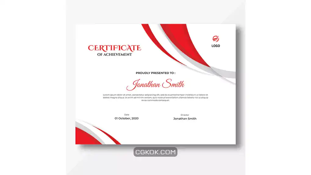 دانلود طرح لایه باز لوح تقدیر انتزاعی قرمز Abstract red certificate template