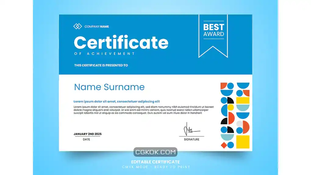 دانلود طرح لایه باز لوح تقدیر حرفه ای Professional certificate design template