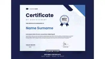 دانلود طرح لایه باز لوح تقدیر ساده و مدرن Simple blue and modern certificate template