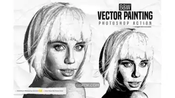 دانلود اکشن فتوشاپ تبدیل تصاویر به نقاشی سیاه و سفید Black And White Vector Painting Photoshop Action