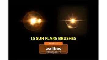 دانلود 15 براش اشعه خورشید فتوشاپ golden light flares photoshop brushes, sun flares