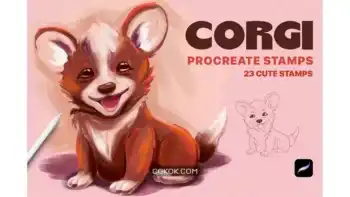 دانلود 23 براش پروکریت کورگی Procreate Funny Corgi Cute Stamps